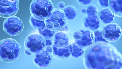 3D rendered microscopic view of blue cellular structures, Embryonic stem cell  background
