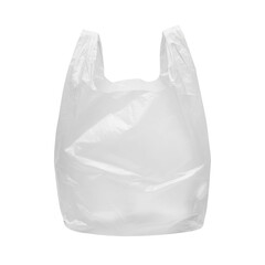 White clear crinkled plastic carry bag on transparent background