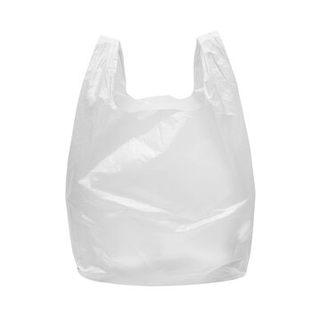 White clear crinkled plastic carry bag on transparent background