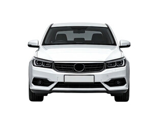 White car facing front, black backdrop, clean lines