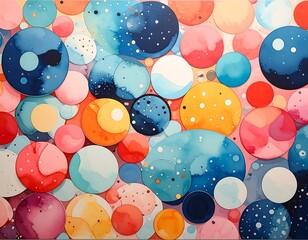 Abstract colorful background with various sized watercolor circles