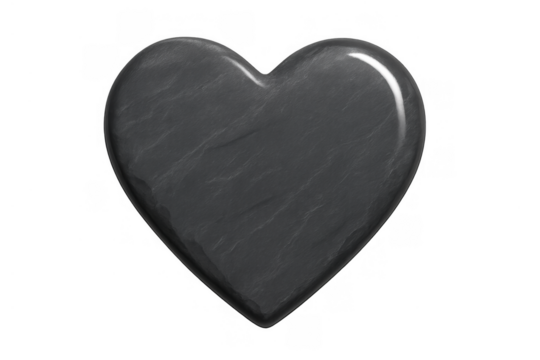 Dark stone heart symbol representing love, grief, and enduring emotion on transparent background