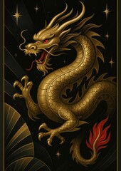 Obraz premium Golden dragon mystical elegance