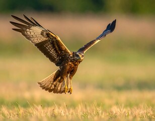 Obraz premium A majestic bird of prey, mid-flight, with wings fully spread