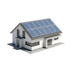 Modern house with solar panels on the roof isolated on transparent background