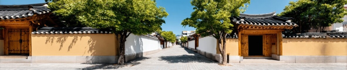 Fototapeta premium Authentic Korean Hanok Village Architecture Inspiring Cultural Discovery and Peaceful Living for Premium Travel Marketing Content