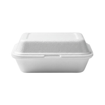 White styrofoam clamshell take-out food container