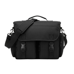 Black messenger camera bag with shoulder strap