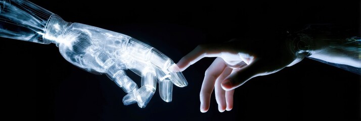 Futuristic AI Humans Collaboration Inspiring Digital Interface and Robotics Tech for Modern Business and Workflow Innovation