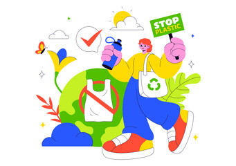 Plastic Waste Reduction Vector Illustration Featuring Waste Minimization, Organic Garbage Management, And Environmental Awareness Campaign Background