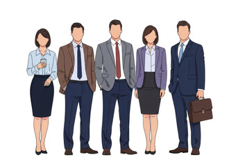 Fototapeta premium Group of five business professionals standing together isolated on transparent background