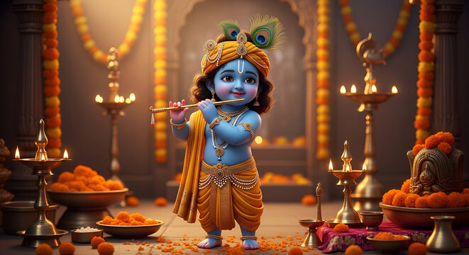 Adorable Little Lord Krishna Playing the Flute