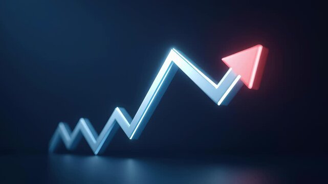 Blue upward arrow trend growth increase profit success finance business rise future optimistic glowing neon 3D zigzag chart visualization positive