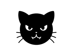 Obraz premium Black cat head with pointed ears, a sneer, and whiskers on a white background