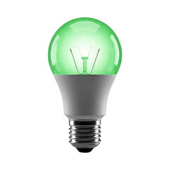Green light bulb isolated on transparent background, energy saving concept idea