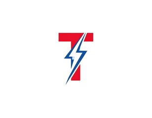 Bold red "T" with a blue lightning bolt running through the center