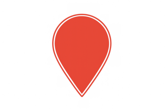 Red location pin outline icon pointing position, finding address, tracing route on transparent background