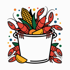 Crawfish Boil Pot with Corn and Lemon Cartoon Illustration © Thi