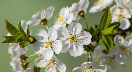 Obraz premium Close up of white cherry blossom flowers on branch 5.
