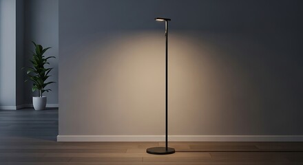 Sophisticated interior design featuring minimalist floor lamp and plant
