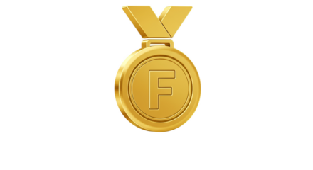 Golden Medal Isolated Realistic 3D with F Letter Glossy Shine