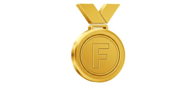 Golden Medal Isolated Realistic 3D with F Letter Glossy Shine