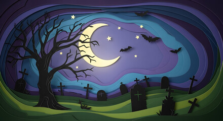 halloween landscape with moon