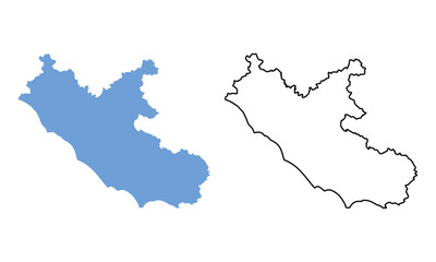 Map of Lazio is a region of Italy. Map with detailed outlines and blue silhouettes.