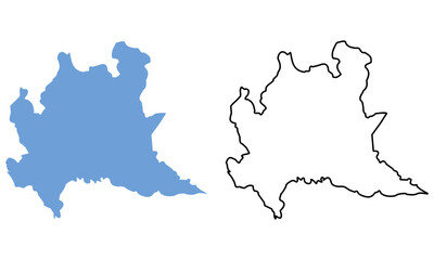Fototapeta premium Map of Lombardy is a region of Italy. Map with detailed outlines and blue silhouettes.