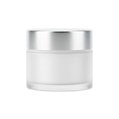 Frosted glass cosmetic cream jar with silver lid