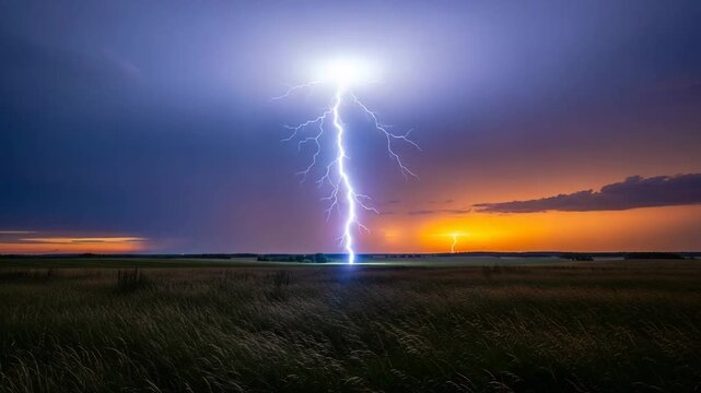 Dramatic Lightning Strikes Across the Evening Sky.