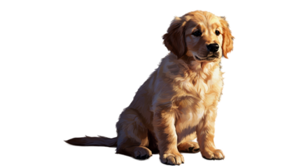 Golden Retriever Puppy Sits In Warm Sunlight Soft Focus Background