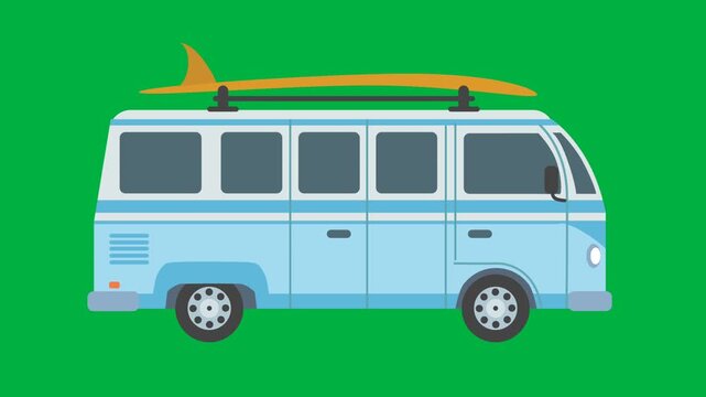 VAN CAR TRAVEL ANIMATION WITH GREEN SCREEN CHORMA KEY 