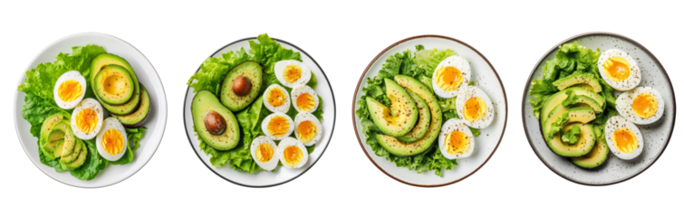 Avocado and Boiled Egg Salad on Lettuce – Transparent Background Healthy Food PNG