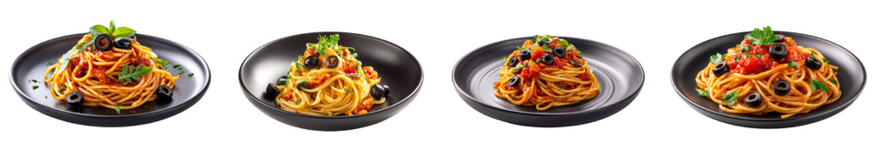 Spaghetti with Tomato Sauce and Black Olives – Transparent Background Pasta Dishes