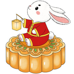 Cute Rabbit Character  with Mooncake