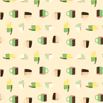 Cups and mugs seamless pattern in vector illustration format