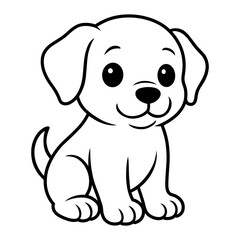 Cute Puppy Dog Vector Illustration – Adorable Cartoon Pet in Black and White for Kids, Logo, and Animal Design