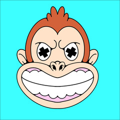 Funny Mascot Monkey Head Cartoon Illustration Smiling Character Face
