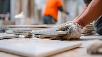 Close up of Tiling Installation