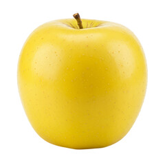 Golden Yellow Apple Fruit With Stem Isolated On Yellow Background