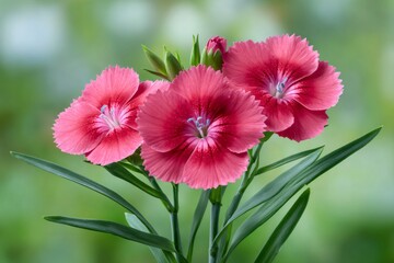 Fototapeta premium Pink dianthus flowers blooming displaying vibrant colors
