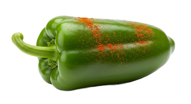 Green Bell Pepper with Sparkles and Spice on Soft Green Gradient Background