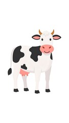 Cartoon illustration of a black and white dairy cow standing on a white background
