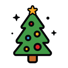 Decorated christmas tree with a star on top, great for holiday cards, social media posts, and festive design projects.