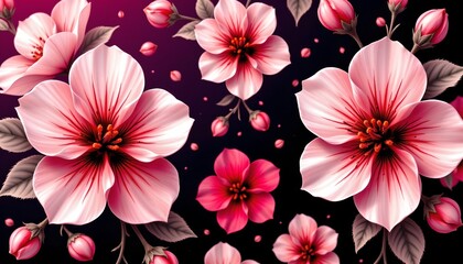 Vibrant Floral Pattern with Pink and Red Blossoms