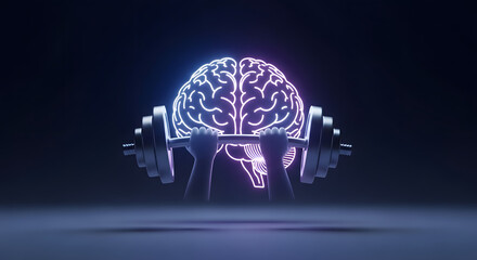 Fototapeta premium Brain lifting weights, mental strength and fitness concept.