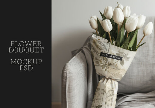 Elegant Tulip Bouquet Mockup Design PSD