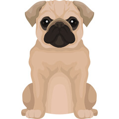 Pixel Art Pug Dog Sitting Forward View Beige Fur Black Mask Cute Expression Large Dark Eyes On Transparent Background Studio Shot