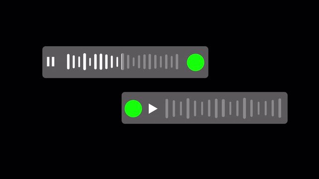 Audio voice message conversations animation on black background, audio voice chat recoding interface animated.